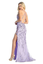 LF 7857 - Embellished Fit & Flare Prom Gown with Sheer Boned Bodice Strappy Back & Leg Slit PROM GOWN Let's Fashion S LAVENDER 