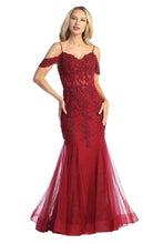 LF 7733 - Beaded Lace Embellished Fit & Flare Prom Gown with Sheer Corset Bodice & Tulle Skirt PROM GOWN Let's Fashion XS BURGUNDY 