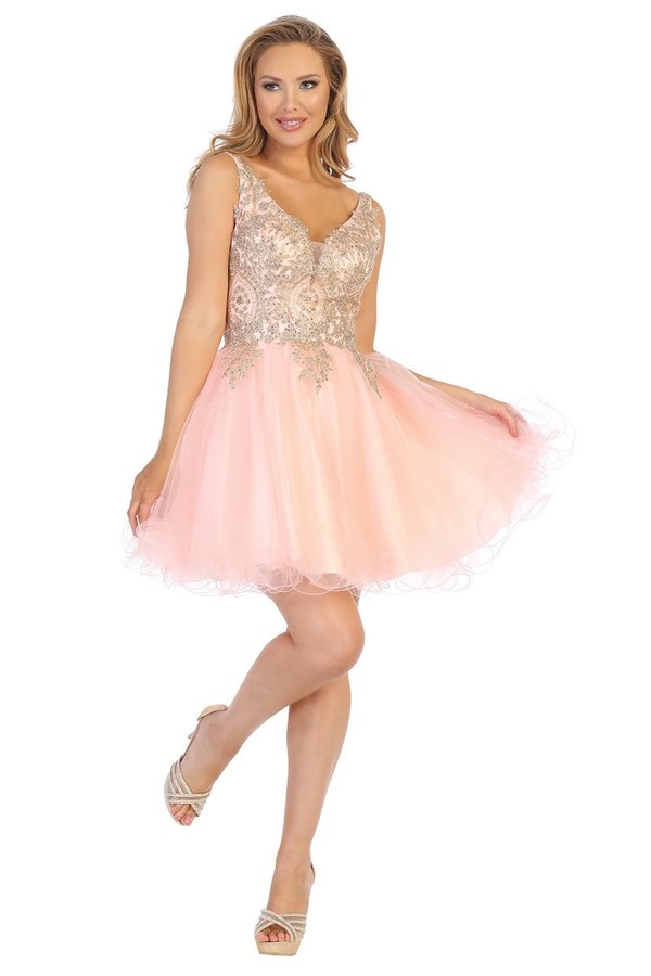 LF 6237 - A Line Homecoming Dress with Embroidered Bodice & Tulle Skirt LF 6237 - A Line Homecoming Dress with Embroidered Bodice & Tulle Skirt