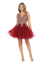 LF 6237 - A Line Homecoming Dress with Embroidered Bodice & Tulle Skirt Homecoming Let's Fashion XS Burgundy 