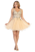 LF 6237 - A Line Homecoming Dress with Embroidered Bodice & Tulle Skirt Homecoming Let's Fashion XS Champagne 