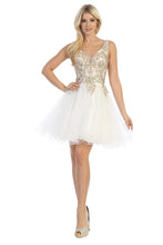 LF 6237 - A Line Homecoming Dress with Embroidered Bodice & Tulle Skirt Homecoming Let's Fashion XS Ivory 