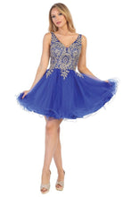 LF 6237 - A Line Homecoming Dress with Embroidered Bodice & Tulle Skirt Homecoming Let's Fashion XS Royal Blue 