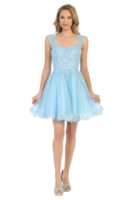 LF 6240 - A Line Homecoming Dress with Embroidered Lace Sweet heart Neck & Corset Back Homecoming Let's Fashion XS Sky Blue 