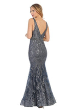 LF 7552 - Fit & Flare Prom Gown with Glitter Design and V-Neck Prom Dress Let's Fashion   
