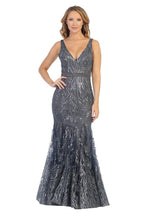 LF 7552 - Fit & Flare Prom Gown with Glitter Design and V-Neck Prom Dress Let's Fashion XS CHARCOAL 