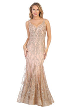 LF 7552 - Fit & Flare Prom Gown with Glitter Design and V-Neck Prom Dress Let's Fashion XS ROSE GOLD 