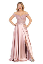 LF 7557 - Off the Shoulder A-Line Prom Gown with Beaded Bodice & Leg Slit PROM GOWN Let's Fashion XS DUSTY ROSE 