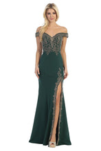 LF 7560 - Off the Shoulder Fit & Flare Prom Gown with Embroidered Sweetheart Neck Bodice & Embroidered Leg Slit Prom Dress Let's Fashion XS GREEN 