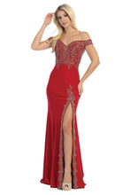 LF 7560 - Off the Shoulder Fit & Flare Prom Gown with Embroidered Sweetheart Neck Bodice & Embroidered Leg Slit Prom Dress Let's Fashion XS RED 