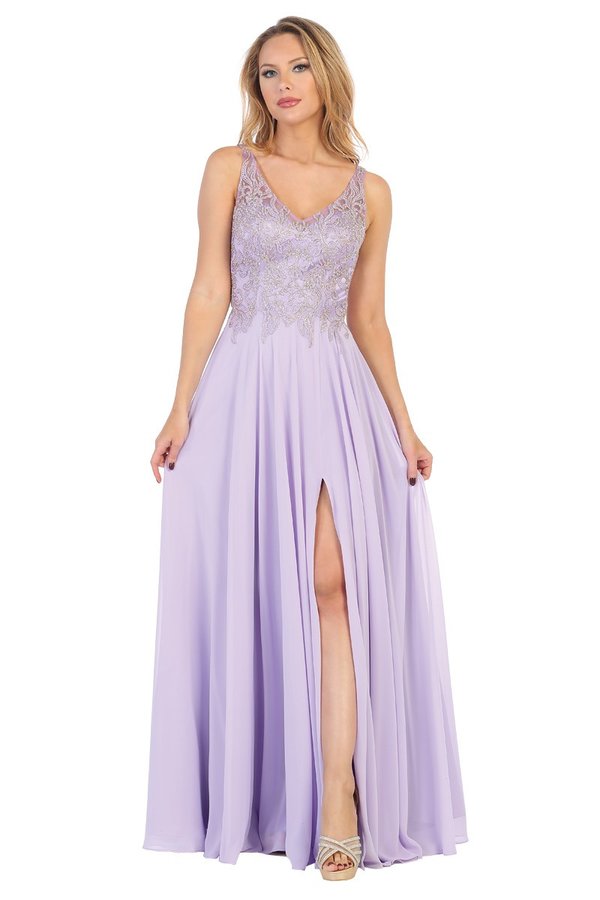 LF 7580 - Flowy Chiffon A-Line Prom Gown with Applique Bodice Sheer Op Diggz Formals LF 7580 - Flowy Chiffon A-Line Prom Gown with Applique Bodice Sheer Op Diggz Formals