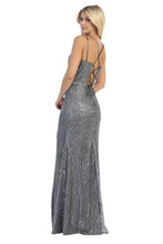 LF 7633 - Glitter Patterned Fit & Flare Prom Gown with Leg Slit Beaded Belt & Lace Up Corset Back Prom Dress Let's Fashion   