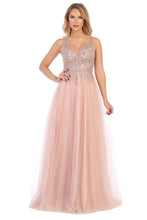 LF 7638L - A-line Prom Gown with Sheer Beaded Applique Bodice & Layered Tulle Skirt Prom Dress Let's Fashion XS Rose 