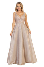 LF 7659 -Metallic A-Line Prom Gown with Beaded Embroidered Bodice & Open Back Prom Dress Let's Fashion 3XL Rose Gold 