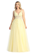 LF 7728 - Layered Tulle A-Line Prom Gown with 3D floral Embellished Sheer Boned Bodice & Leg Slit PROM GOWN Let's Fashion XS YELLOW 
