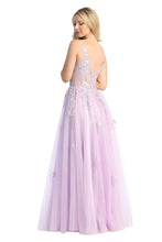LF 7730 - Shimmer Tulle A-Line Prom Gown with 3D Floral Applique Sheer Boned Bodice & Leg Slit PROM GOWN Let's Fashion   