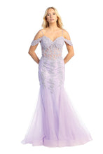 LF 7733 - Beaded Lace Embellished Fit & Flare Prom Gown with Sheer Corset Bodice & Tulle Skirt PROM GOWN Let's Fashion XS LAVENDER 