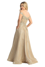 LF 7735 - Off The Shoulder Metallic A-Line Prom Gown with Sheer Embellished Boned Bodice & Pockets PROM GOWN Let's Fashion   
