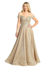 LF 7735 - Off The Shoulder Metallic A-Line Prom Gown with Sheer Embellished Boned Bodice & Pockets PROM GOWN Let's Fashion XS CHAMPAGNE 
