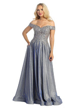 LF 7735 - Off The Shoulder Metallic A-Line Prom Gown with Sheer Embellished Boned Bodice & Pockets PROM GOWN Let's Fashion XS PERIWINKLE 