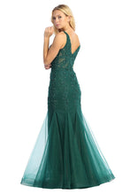 LF 7738 - Shimmer Tulle Fit & Flare Prom Gown with Sheer Beaded Lace Embellished Boned V-Neck Bodice PROM GOWN Let's Fashion   