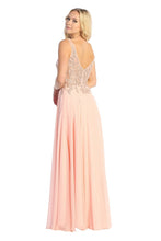 LF 7740 - Flowy Chiffon A-Line Prom Gown with Sheer Beaded Lace Embellished Boned Bodice & Leg Slit PROM GOWN Let's Fashion   