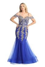 LF 7745 - Beaded Lace Embellished Fit & Flare Prom Gown with Sheer Corset Bodice & Tulle Skirt PROM GOWN Let's Fashion XS ROYAL 