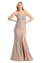 LF 7761 - Stretch Satin Fit & Flare Prom Gown with Sheer Bead & Lace Embellished Bodice & Leg Slit PROM GOWN Let's Fashion XS MAUVE 