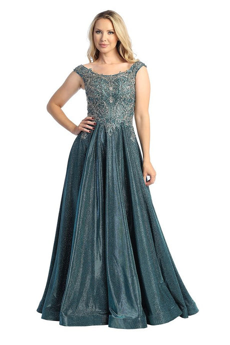 LF 7767 - Off the Shoulder A-Line Prom Gown with Embroidered Bodice Prom Dress Let's Fashion XS TEAL 