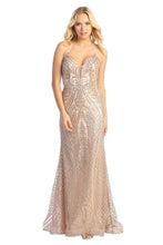 LF 7785 - Art Deco Glitter Print Fit & Flare Prom Gown with V-Neck & Lace Up Corset Back PROM GOWN Let's Fashion XS ROSE 