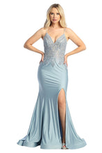 LF 7790 - Stretch Satin Fit & Flare Prom Gown with Sheer Bead & Lace Embellished Bodice Prom Dress Let's Fashion   