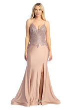 LF 7790 - Stretch Satin Fit & Flare Prom Gown with Sheer Bead & Lace Embellished Bodice Prom Dress Let's Fashion XS MAUVE 