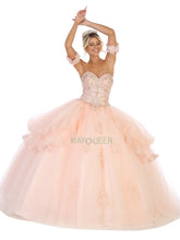 MQ LK120 - Off the Shoulder Quinceanera Ball Gown with Beaded Lace Applique Sweetheart Neck & Lace Up Corset Back Quinceanera Gowns Mayqueen 6 BLUSH 