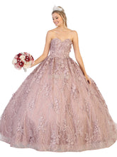 MQ LK140 - Strapless Quinceanera Ball Gown with 3D Floral Applique Sweetheart Neck & Lace Up Corset Back PROM GOWN Mayqueen 4 MAUVE 