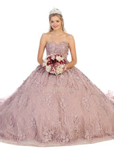 MQ LK140 - Strapless Quinceanera Ball Gown with 3D Floral Applique Sweetheart Neck & Lace Up Corset Back PROM GOWN Mayqueen   