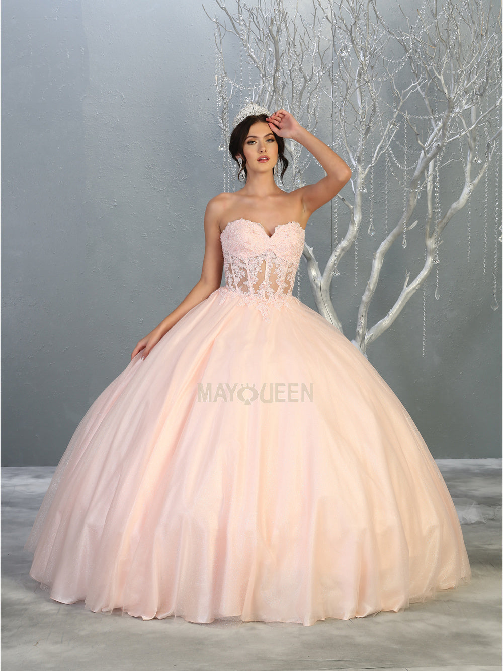 MQ LK141 - Strapless A-Line Quinceanera Ball Gown with Sheer Lace
