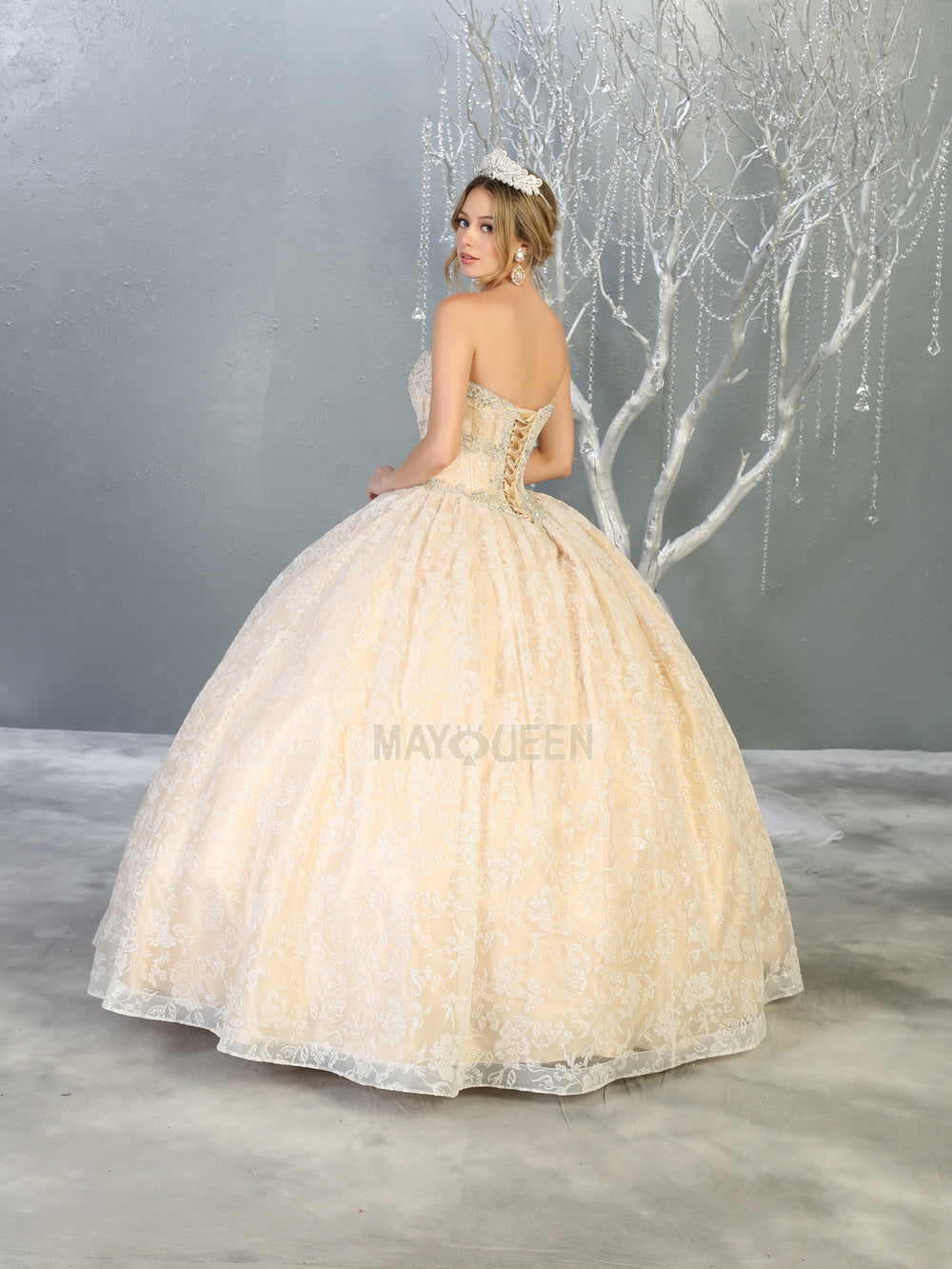 MQ LK144 - Strapless A-Line Quinceanera Ball Gown with Beaded Boned Bodice & Corset Back Quinceanera Gowns Mayqueen 4 IVORY NUDE 