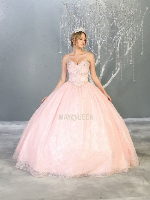 MQ LK144 - Strapless A-Line Quinceanera Ball Gown with Beaded Boned Bodice & Corset Back Quinceanera Gowns Mayqueen 10 PINK 