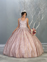 MQ LK149 - A Line Quinceanera Gown with Floral Applique Bodice & Glitter Print Skirt PROM GOWN Mayqueen 2 MAUVE 