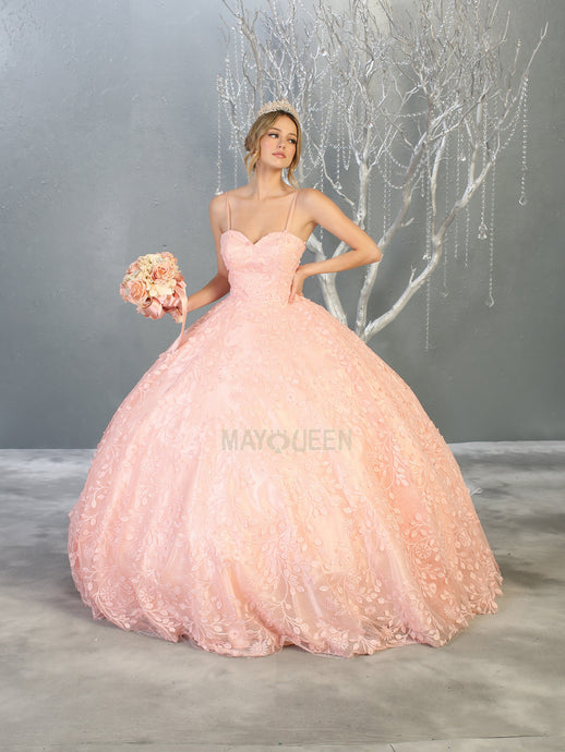 MQ LK150 - A Line Quinceanera Gown with Floral Sequin Applique & Sweetheart Neckline PROM GOWN Mayqueen 4 BLUSH 