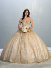 MQ LK151 - Glittery Off the Shoulders A-Line Ball Gown with Beaded Lace Bodice & Corset Back Quinceanera Gowns Mayqueen 4 Champagne 