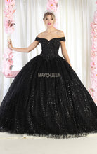 MQ LK153 - Glitter Print Off the Shoulder Quinceanera Ball Gown Embroidered Bodice & Corset Back Quinceanera Gowns Mayqueen 4 BLACK 