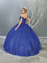 MQ LK153 - Glitter Print Off the Shoulder Quinceanera Ball Gown Embroidered Bodice & Corset Back Quinceanera Gowns Mayqueen   