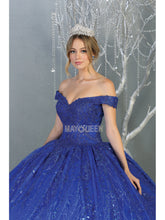 MQ LK153 - Glitter Print Off the Shoulder Quinceanera Ball Gown Embroidered Bodice & Corset Back Quinceanera Gowns Mayqueen 6 ROYAL BLUE 
