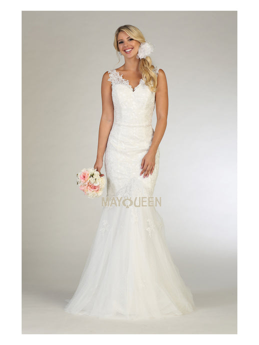 MQ 1598 W- Embroidered Fit & Flare Wedding Gown with Corset Back and Train Wedding Gown Mayqueen 4 Ivory 