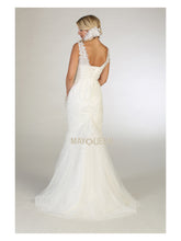 MQ 1598 W- Embroidered Fit & Flare Wedding Gown with Corset Back and Train Wedding Gown Mayqueen   