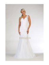 MQ 1598 W- Embroidered Fit & Flare Wedding Gown with Corset Back and Train Wedding Gown Mayqueen   