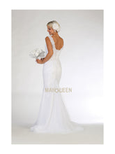 MQ 1598 W- Embroidered Fit & Flare Wedding Gown with Corset Back and Train Wedding Gown Mayqueen 4 White 