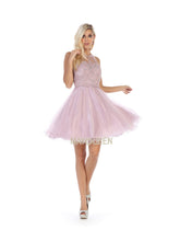 MQ 1643 - Short A-Line Homecoming Dress with Lace-Applique Bodice High-Neck & Layered Tulle Skirt Homecoming Mayqueen 6 MAUVE 