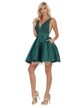 MQ 1645 - Satin A Line Homecoming Dress with Beaded Bodice Open Back & Pockets HOMECOMING Mayqueen 4 Hunter Green 